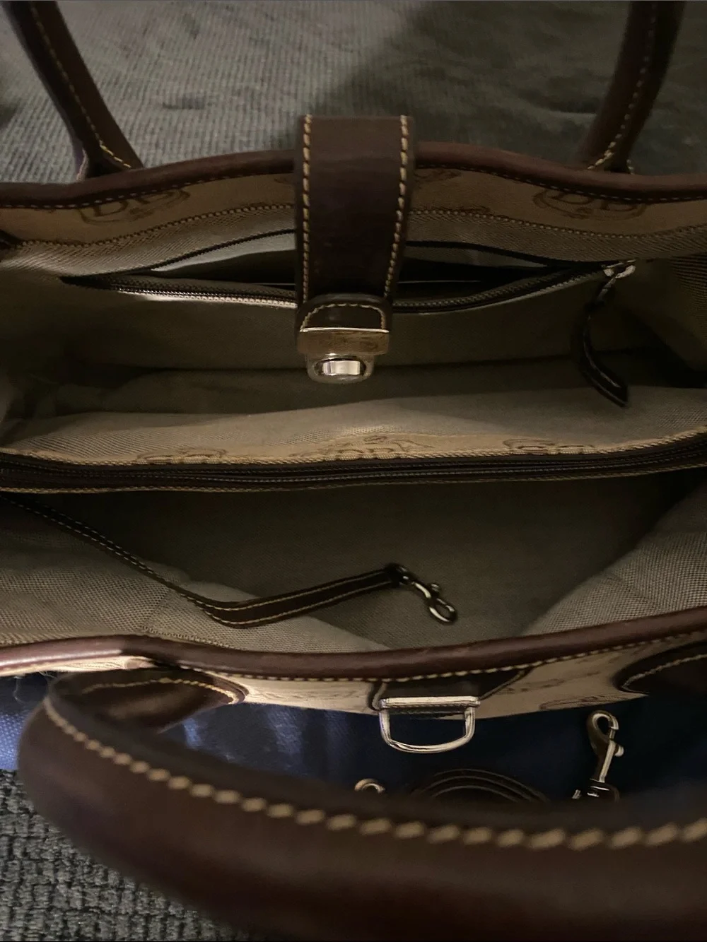 Dooney & Bourke Tan Canvas Satchel with Brown Leather Trim